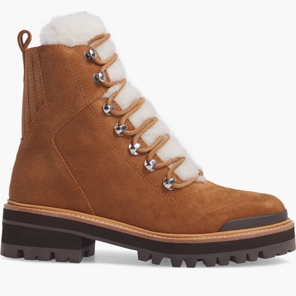 NWT Marc Fisher Shearling Tan Combat Boot Size 8.5 - Picture 3 of 6
